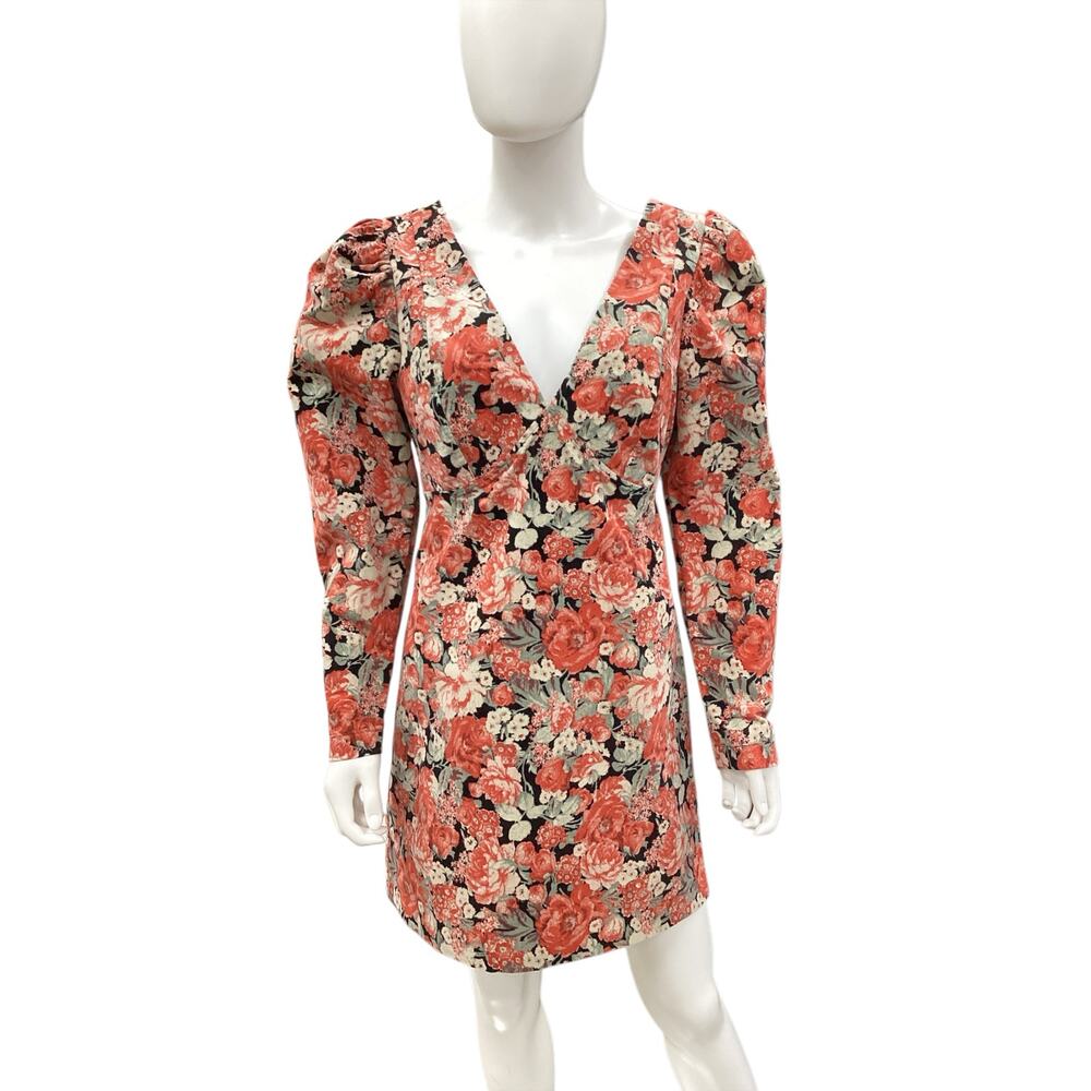 Free People Dress Women’s Size 8 Corduroy Long Puff Sleeve Back Zipper Floral
